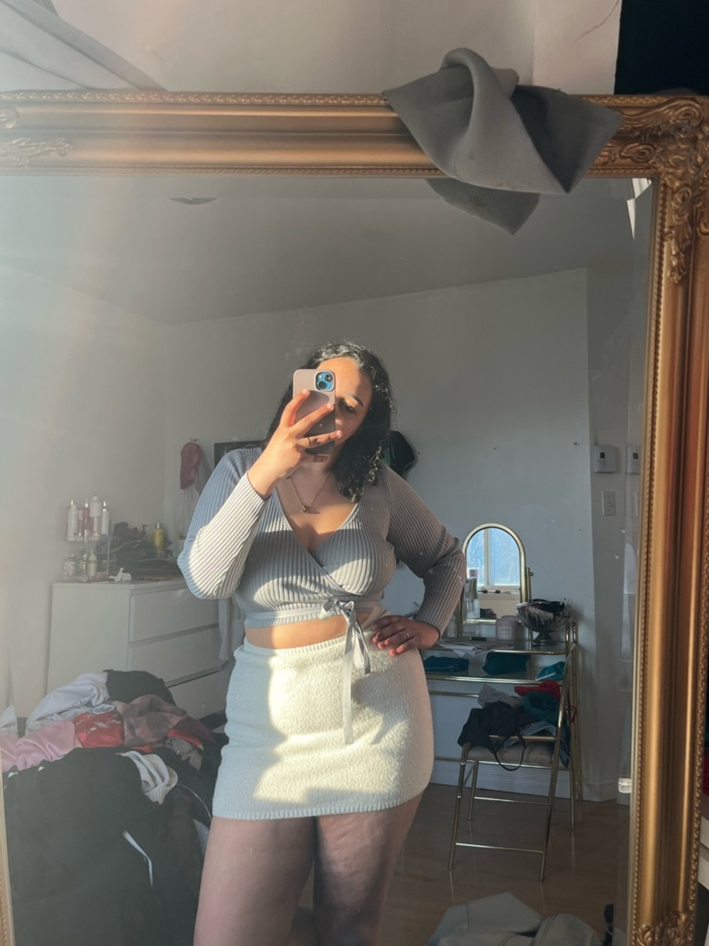 H&M Light Gray Ribbed Wrap Crop Top - Picture 2 of 3